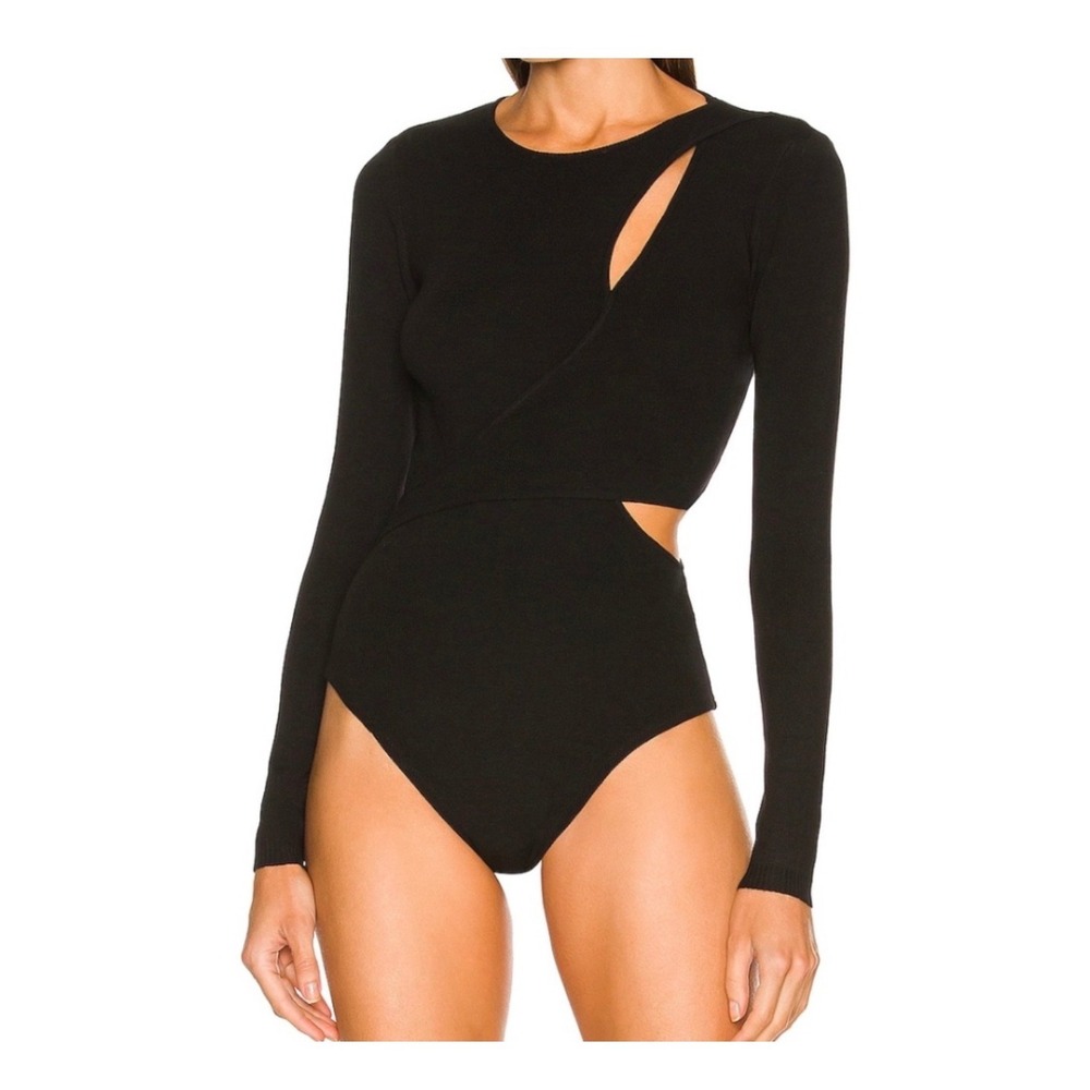 ASTR The Label Black Long Sleeve Ribbed Cutout Bodysuit ACT16867 Medium